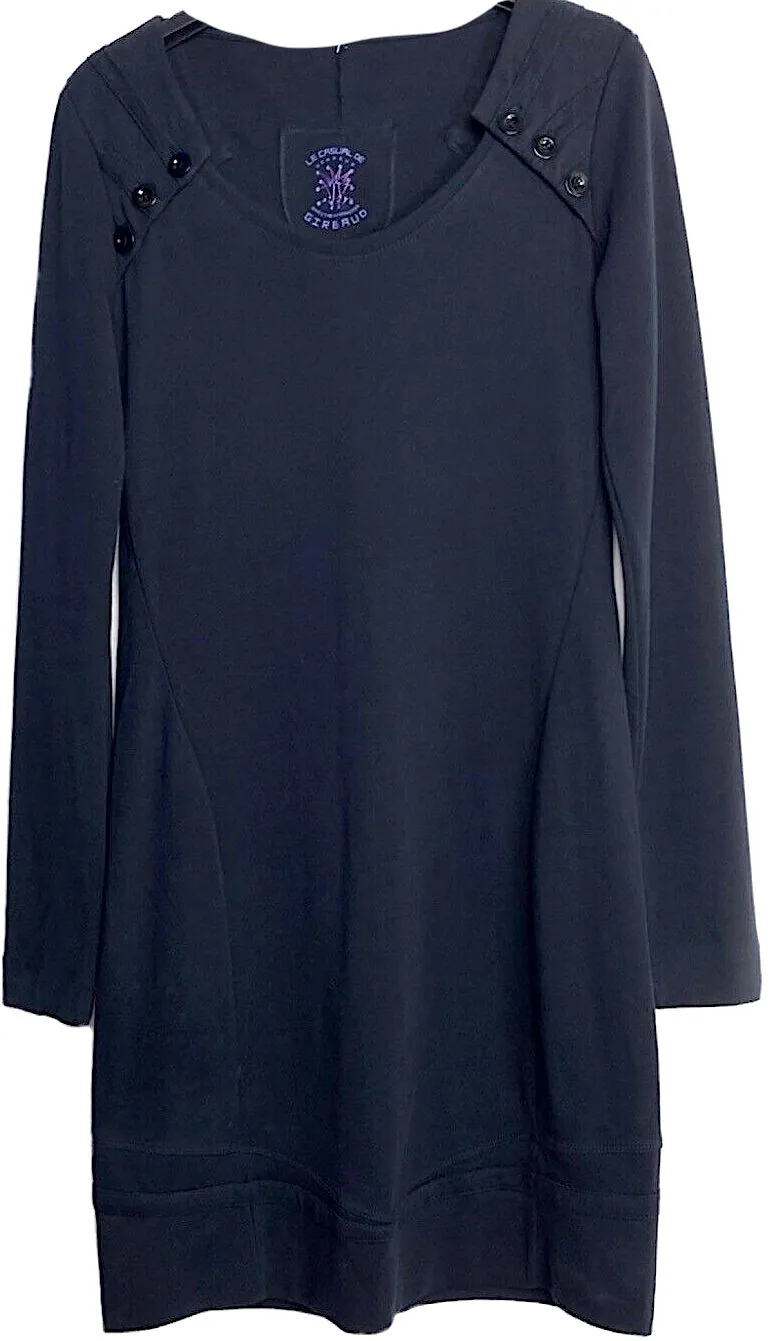 Marithe   Francois Girbaud  Paris. Le Casual. Midnite Blue Cotton Dress Knee Length Long Sleeve