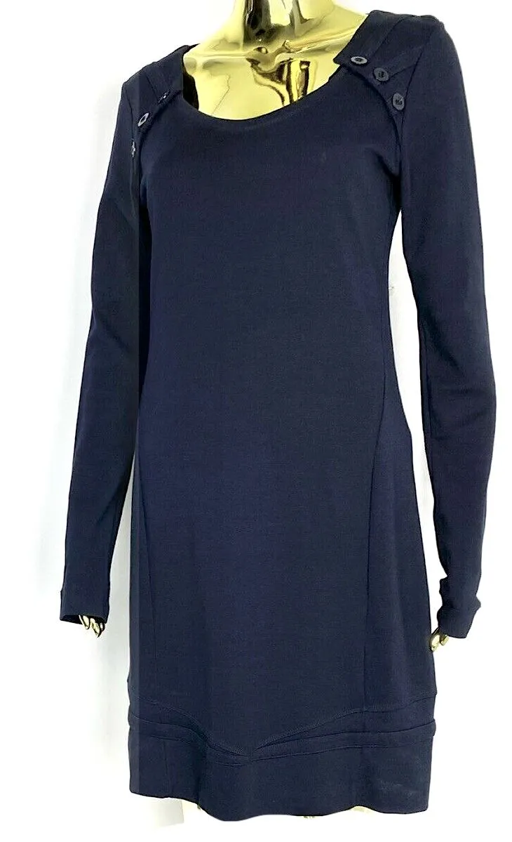 Marithe   Francois Girbaud  Paris. Le Casual. Midnite Blue Cotton Dress Knee Length Long Sleeve