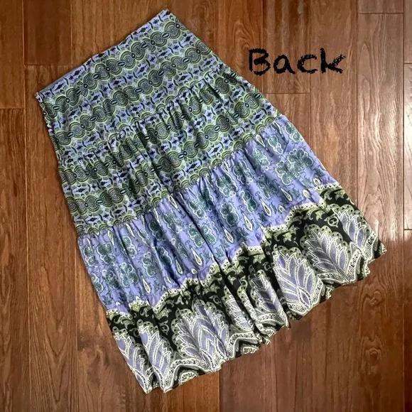 Marshall Fields Bohemian Blue Green Silk Skirt