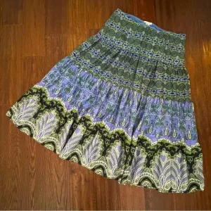 Marshall Fields Bohemian Blue Green Silk Skirt