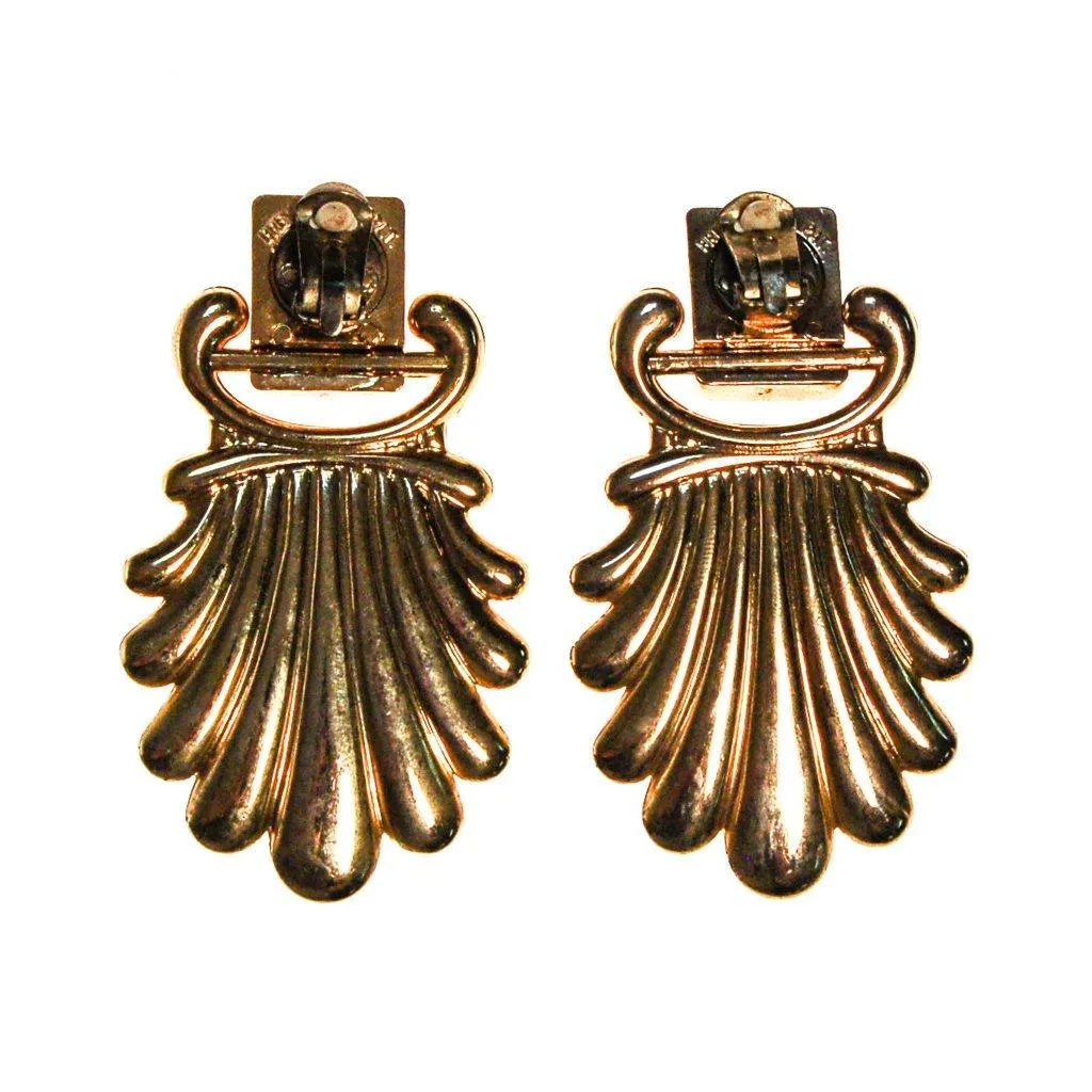 Massive Gold Fan Door Knocker Statement Earrings