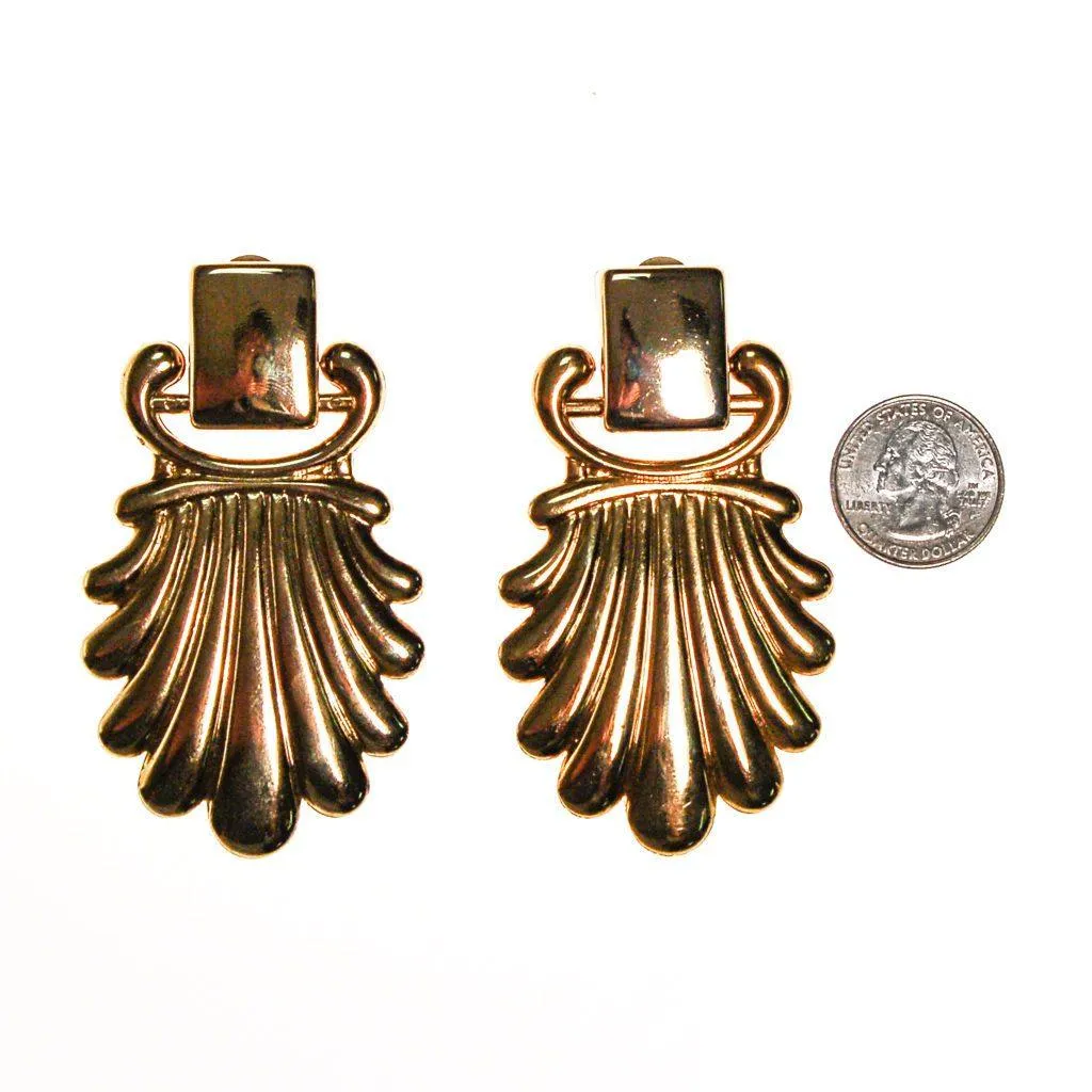 Massive Gold Fan Door Knocker Statement Earrings