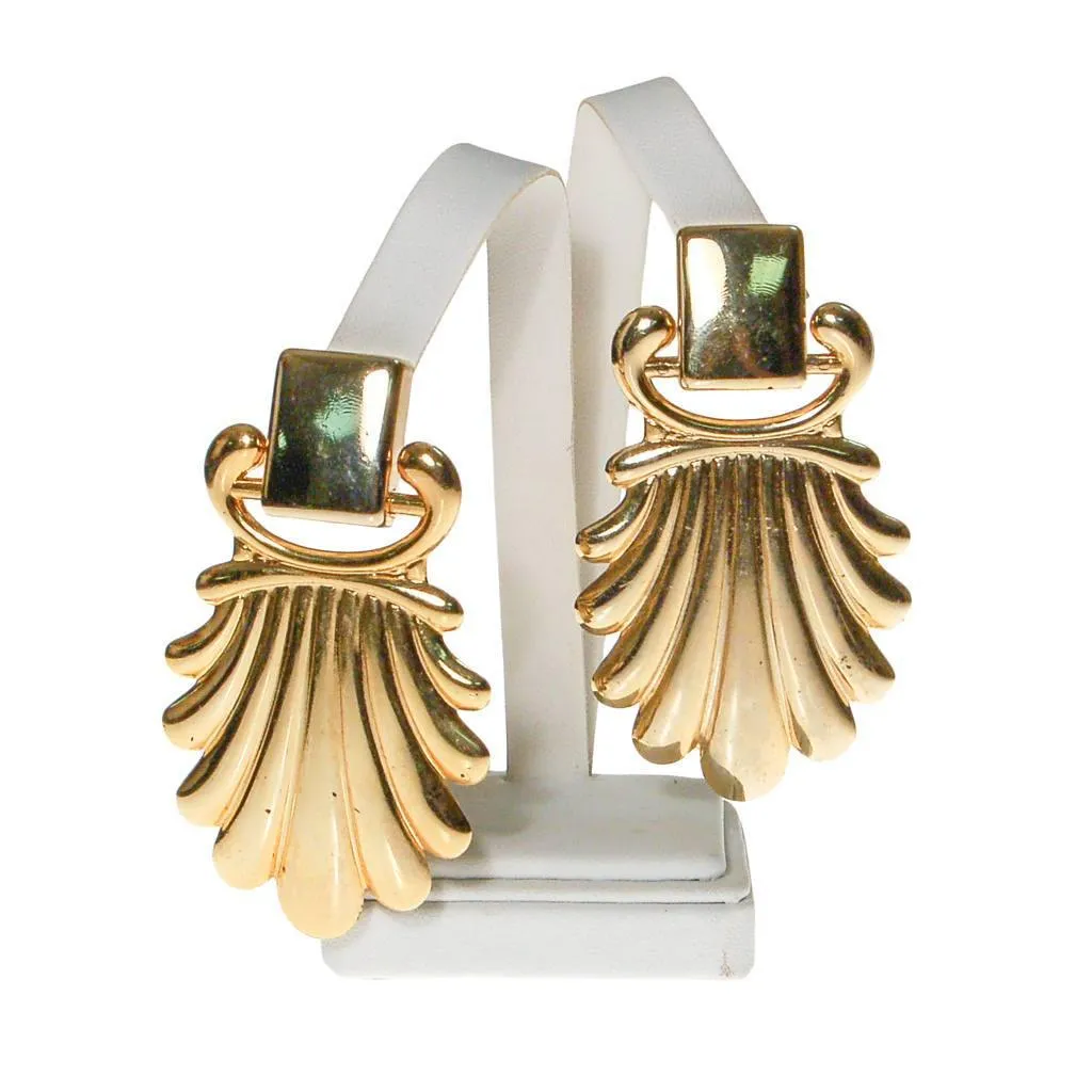 Massive Gold Fan Door Knocker Statement Earrings