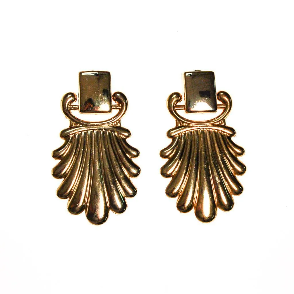 Massive Gold Fan Door Knocker Statement Earrings