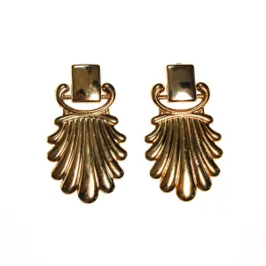 Massive Gold Fan Door Knocker Statement Earrings