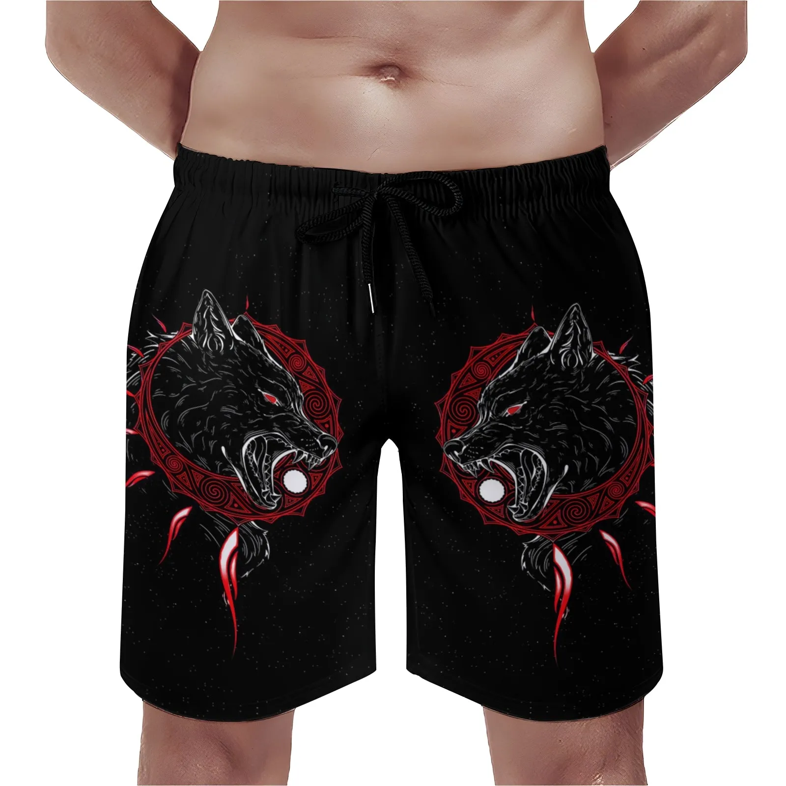 Men's Norse Mythology Wolf Gradient Drawstring Shorts 2406000161