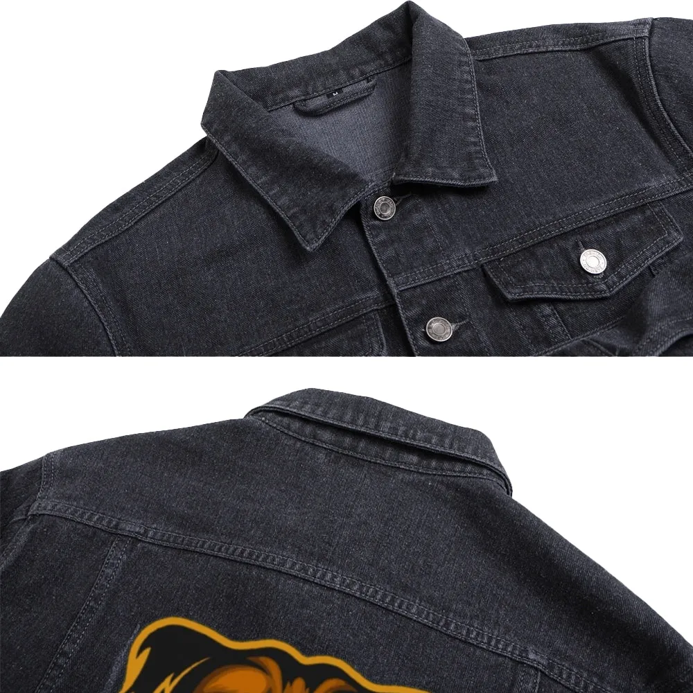 Mens Vintage Cartoon Prints CRAZY DOGS SPORT TEAM Denim Jacket