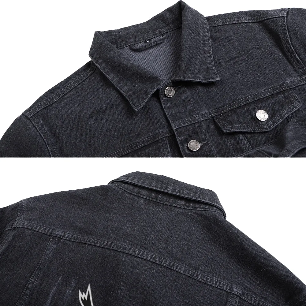 Mens Vintage Cartoon Prints Denim Jacket