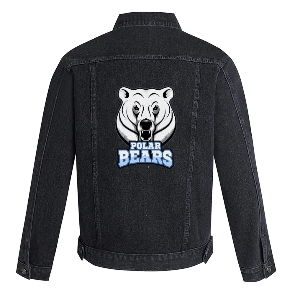 Mens Vintage Cartoon Prints POLAR BEARS Denim Jacket