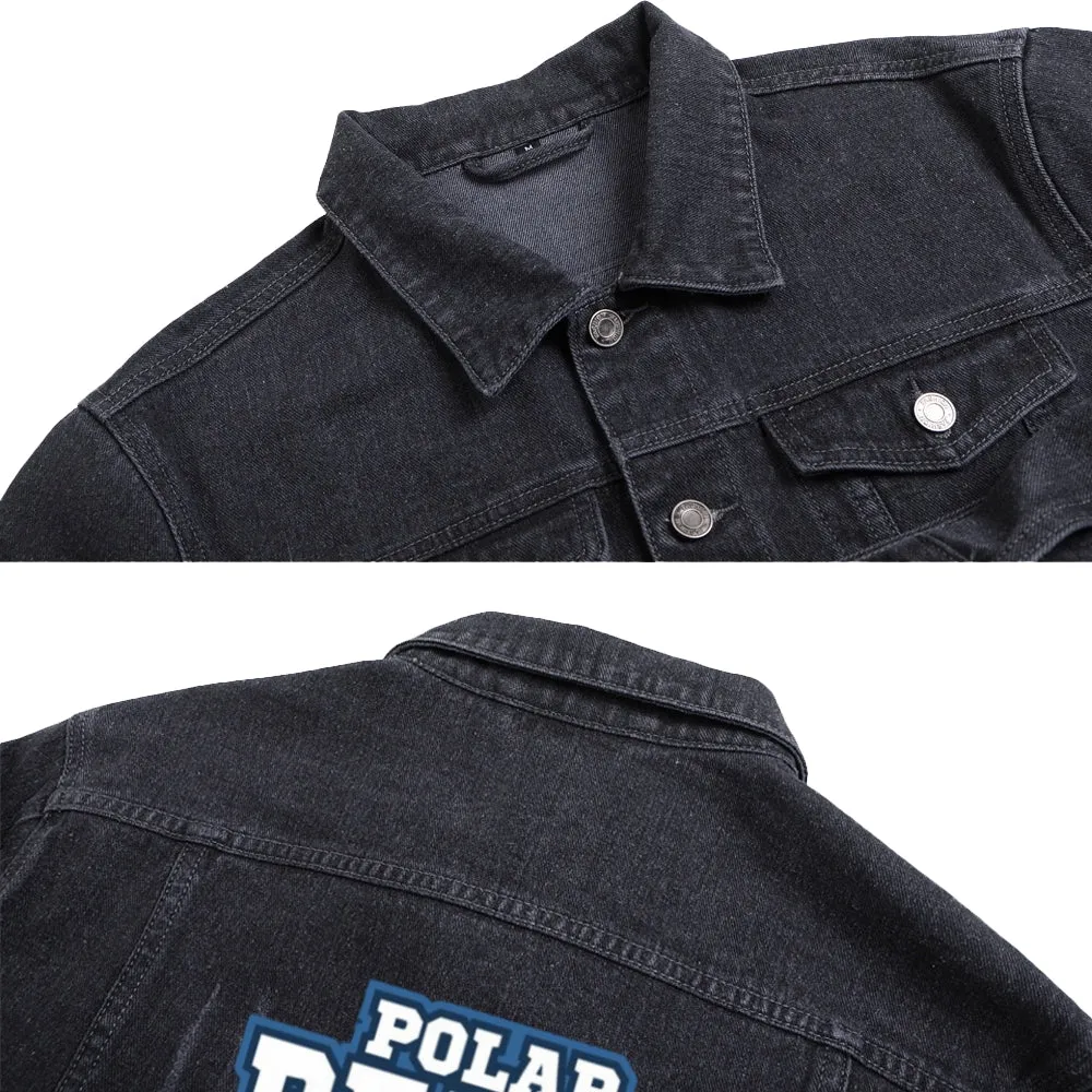 Mens Vintage Cartoon Prints POLAR BEARS Denim Jacket
