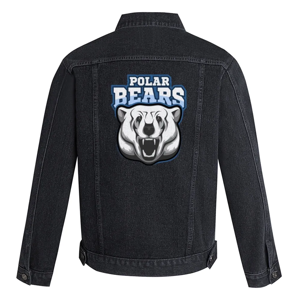 Mens Vintage Cartoon Prints POLAR BEARS Denim Jacket