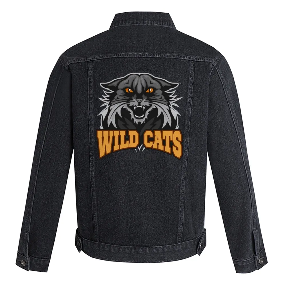 Mens Vintage Cartoon Prints WILD CATS Denim Jacket