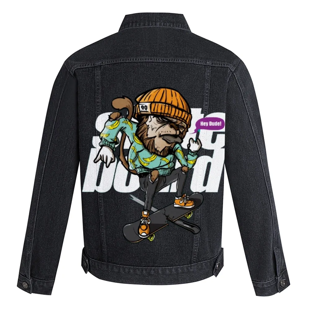Mens Vintage Skate Or Die Cartoon Prints Denim Jacket
