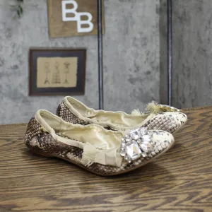 MIA Womens Vintage Snake Print Embellished Flats 1673e58af35993 Brown 6.5M