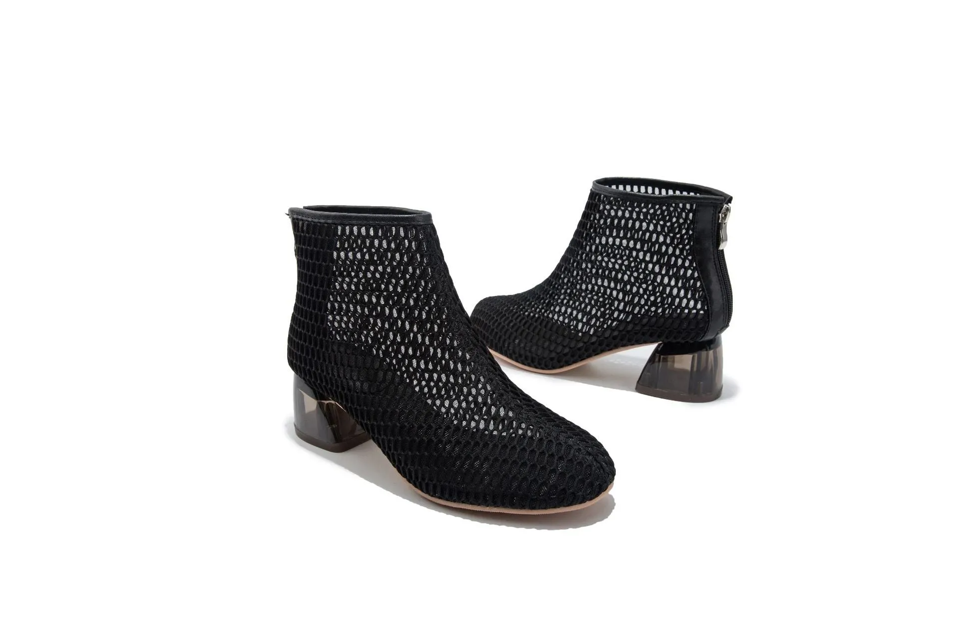 Mid-heel Fashion Casual Mesh Shoes Women's Wild Trend Transparent Crystal Thick with Boots