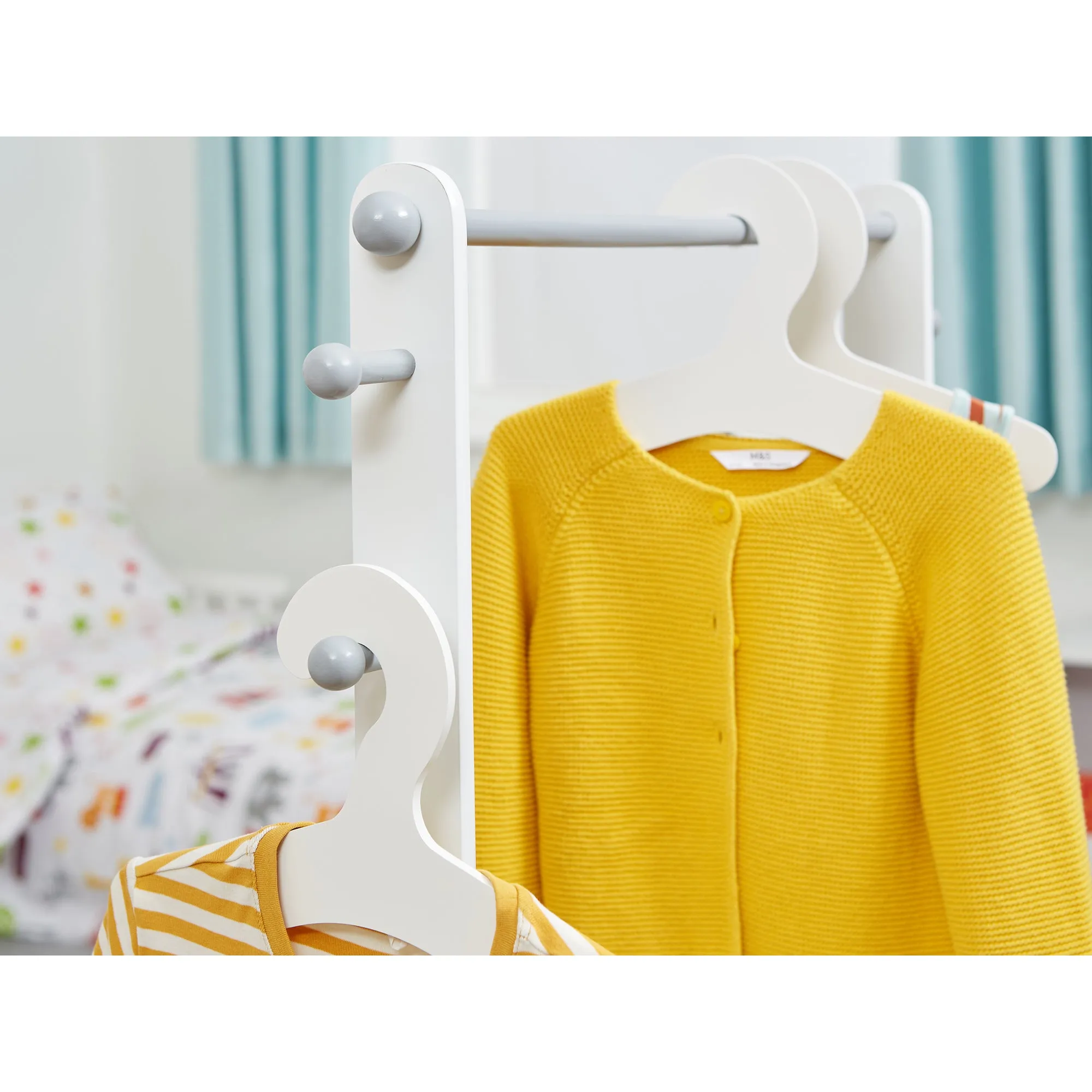 Montessori Childrens Clothes Rail |  Kids Dress Up Rail | with Storage | White & Grey