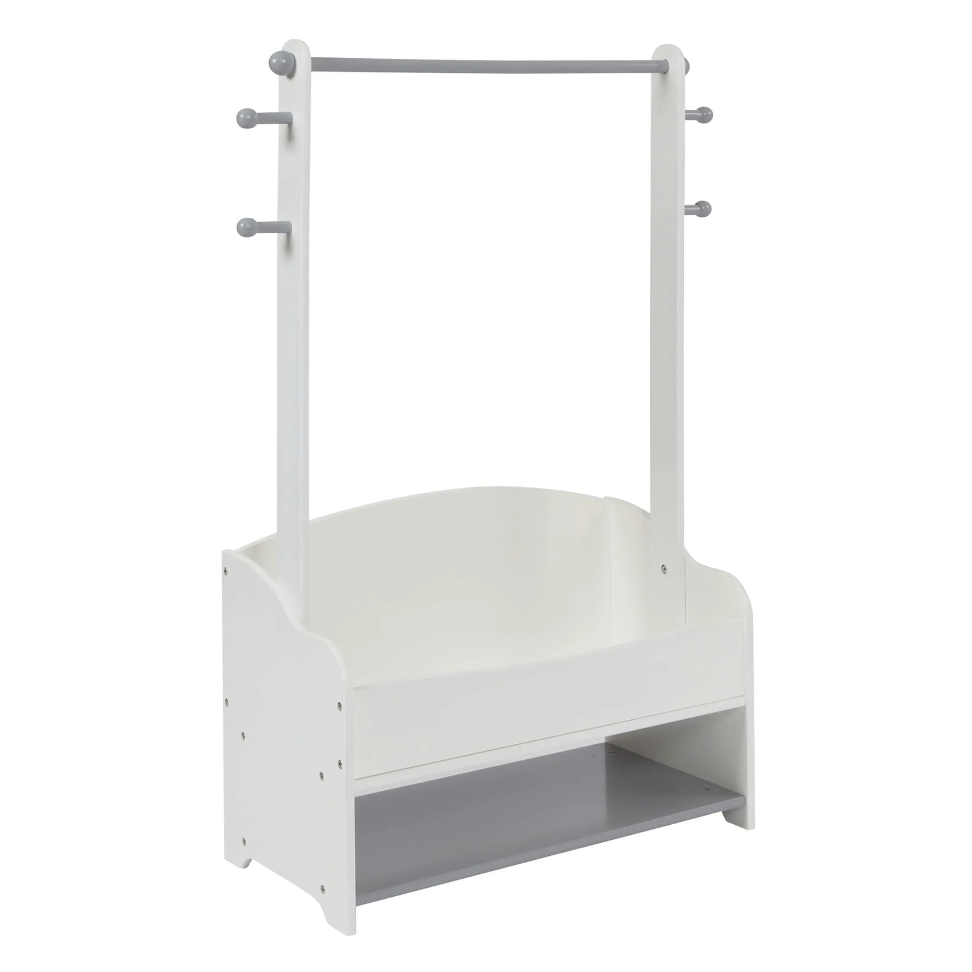 Montessori Childrens Clothes Rail |  Kids Dress Up Rail | with Storage | White & Grey