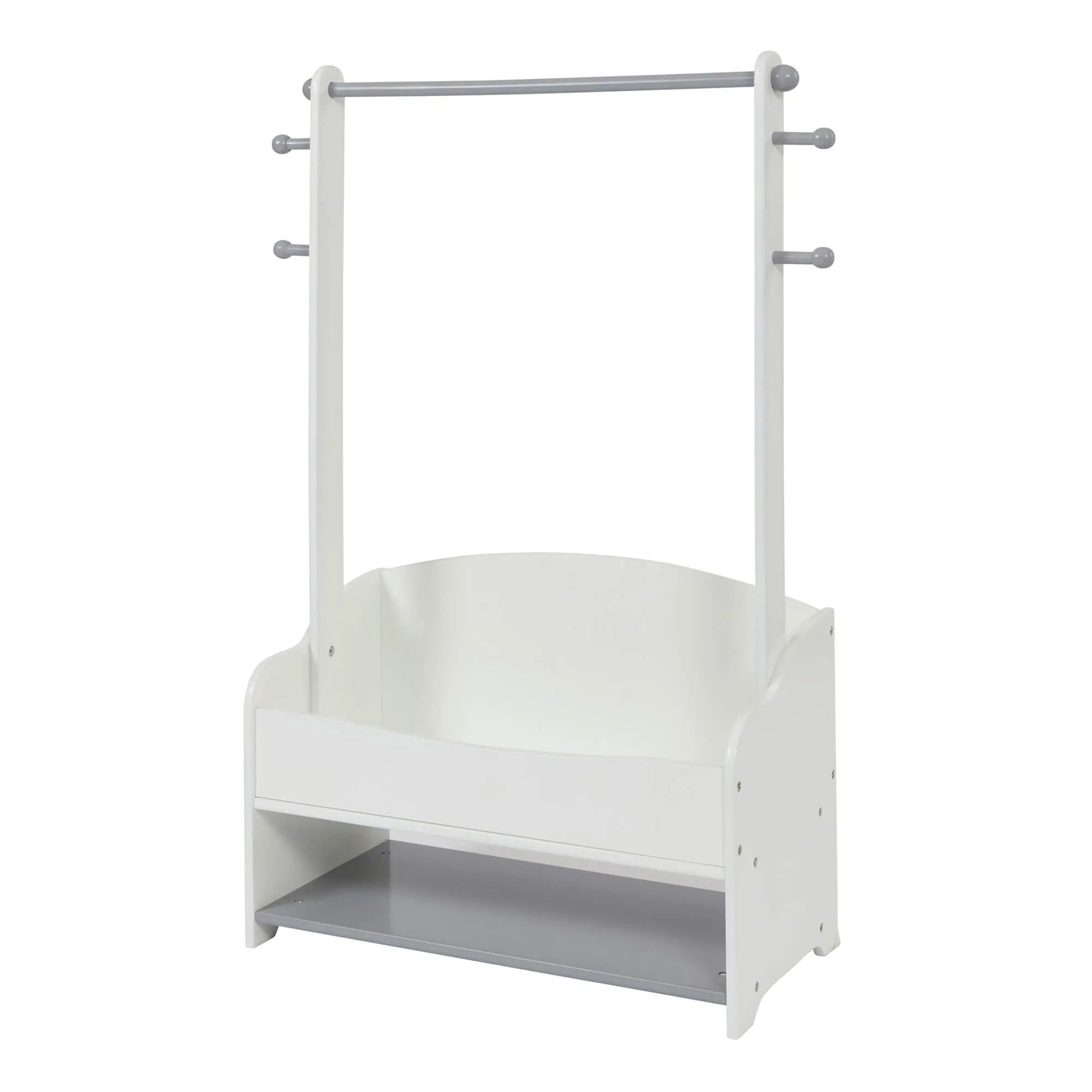 Montessori Childrens Clothes Rail |  Kids Dress Up Rail | with Storage | White & Grey