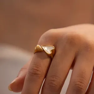 Mother of Pearl Double Heart Ring