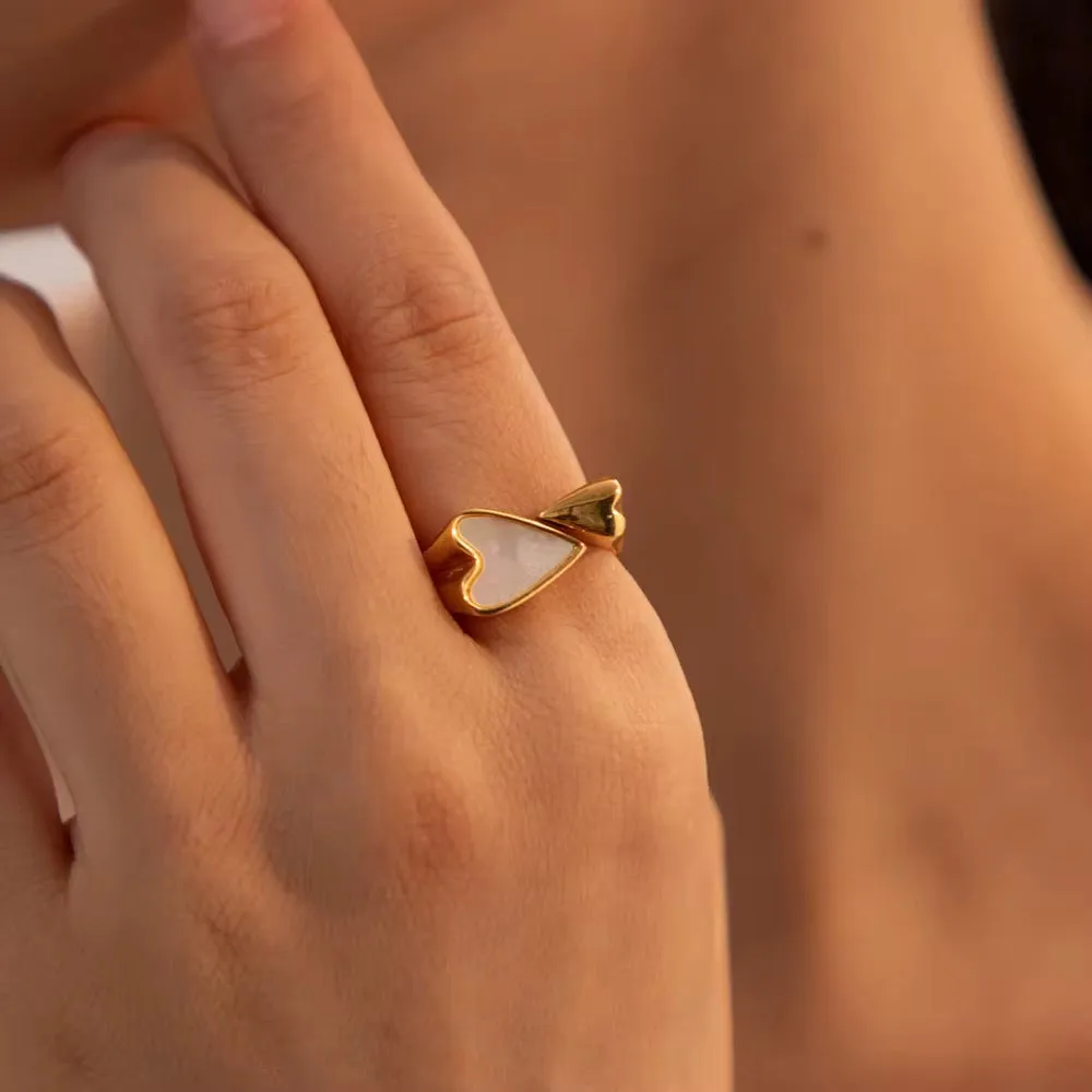 Mother of Pearl Double Heart Ring