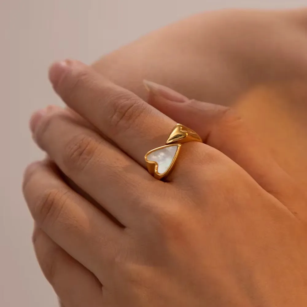 Mother of Pearl Double Heart Ring