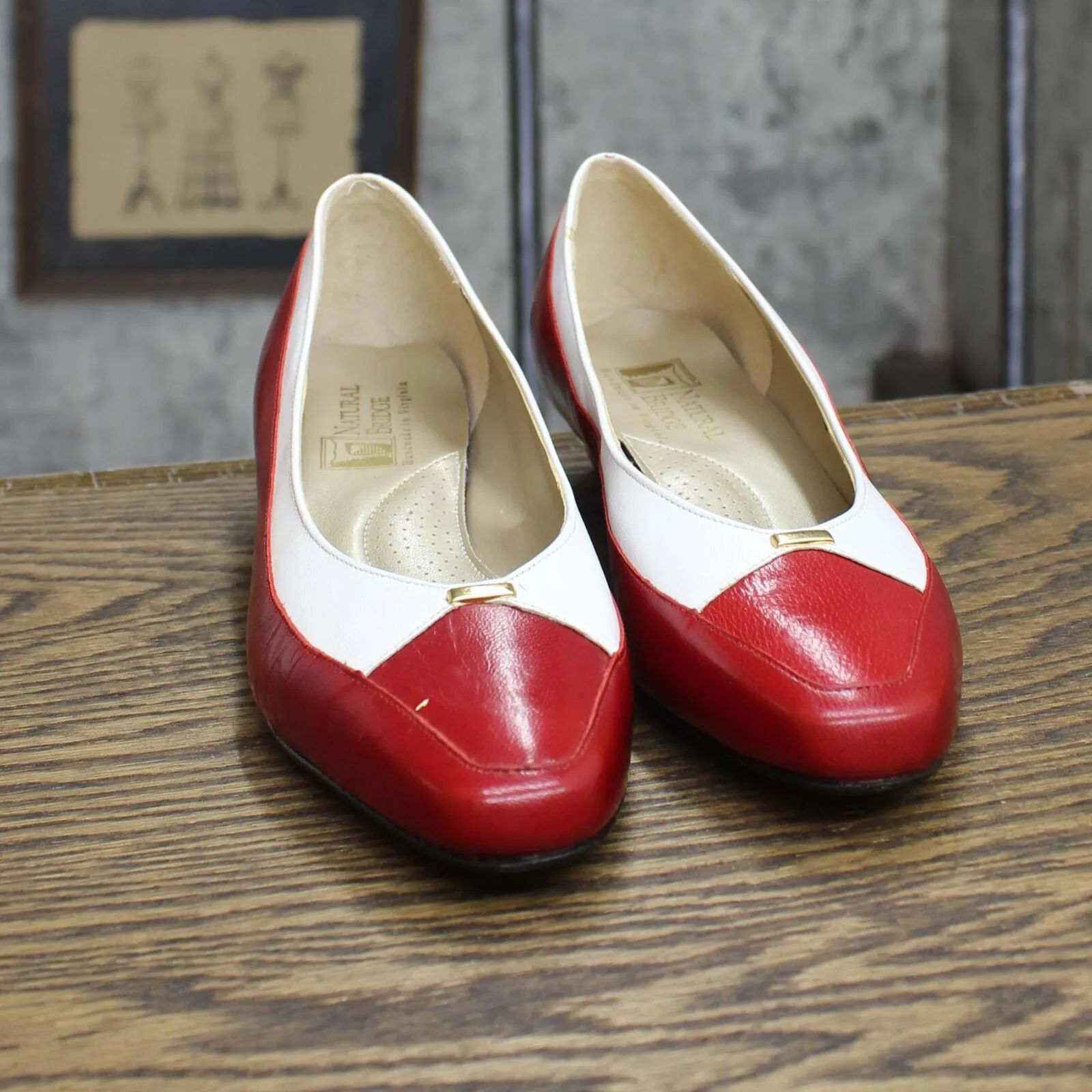 Natural Bright Womens Vintage Pavilio Block Heel Flats 167401baf0dfeb Red 6.5M