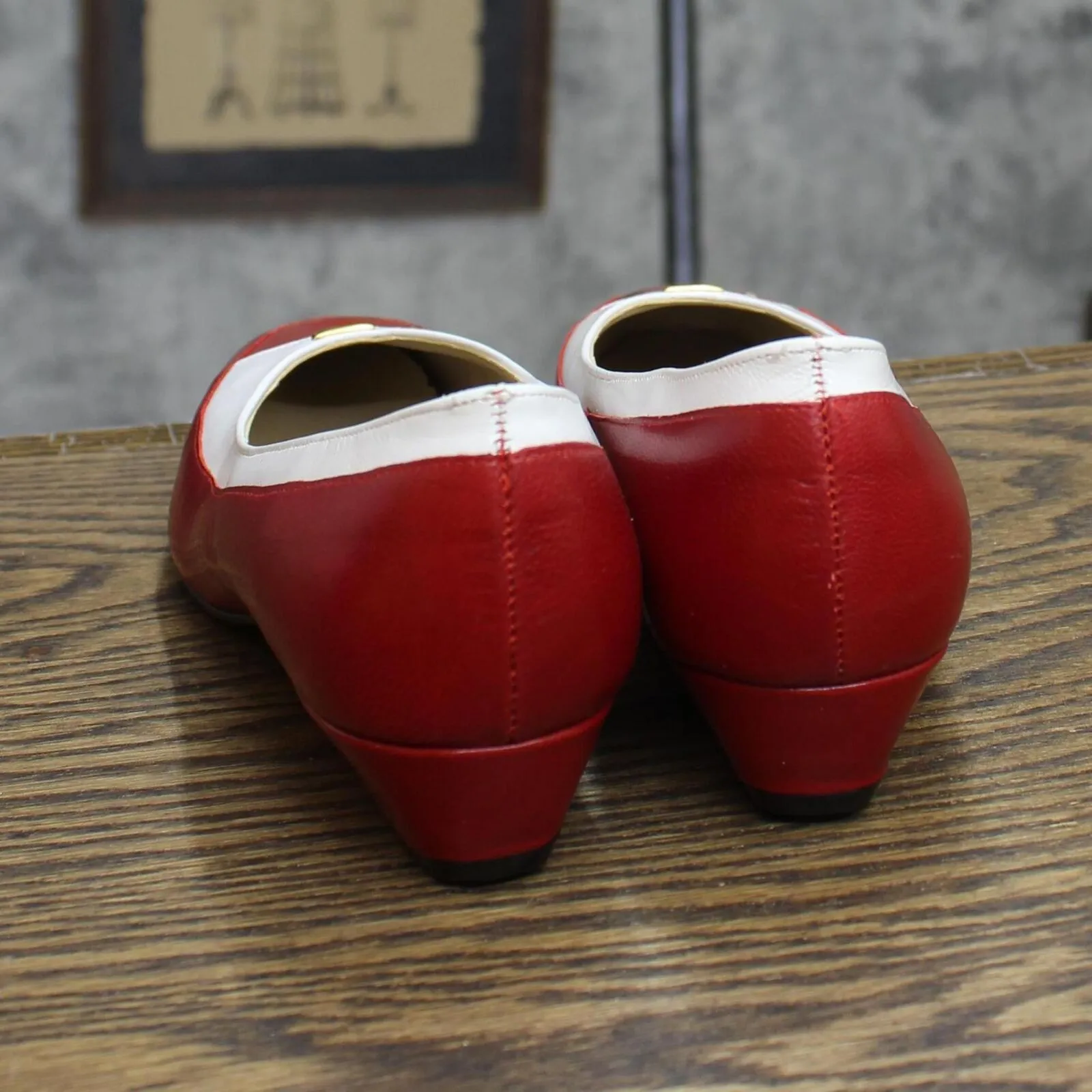Natural Bright Womens Vintage Pavilio Block Heel Flats 167401baf0dfeb Red 6.5M