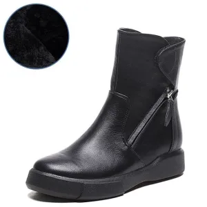 New Design Round Toe Women Ankle Boots  Vintage PU Leather Short Plush Winter Warm Snow Boots Flats Martin Shoes