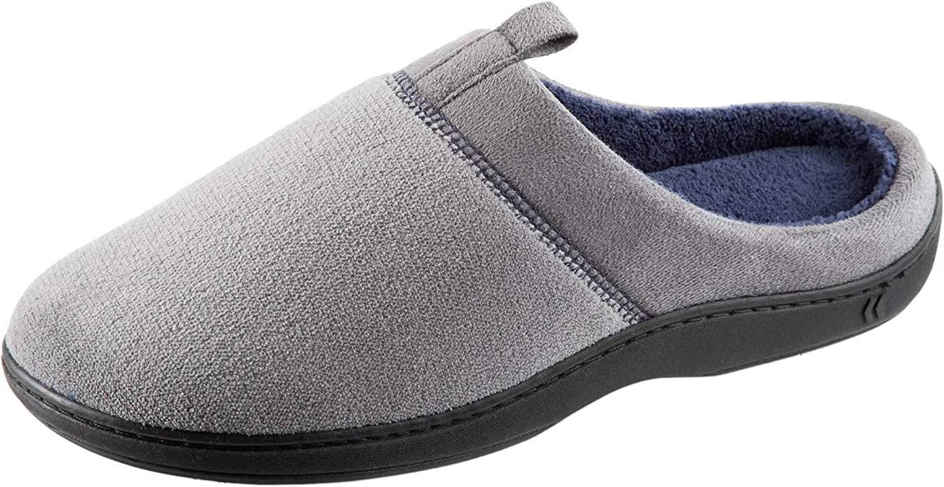 New Isotoner Men's Open Back Slipper with Memory Foam and Indoor/Outdoor Sole Slip on Ash Grey, Sz XL 11-12