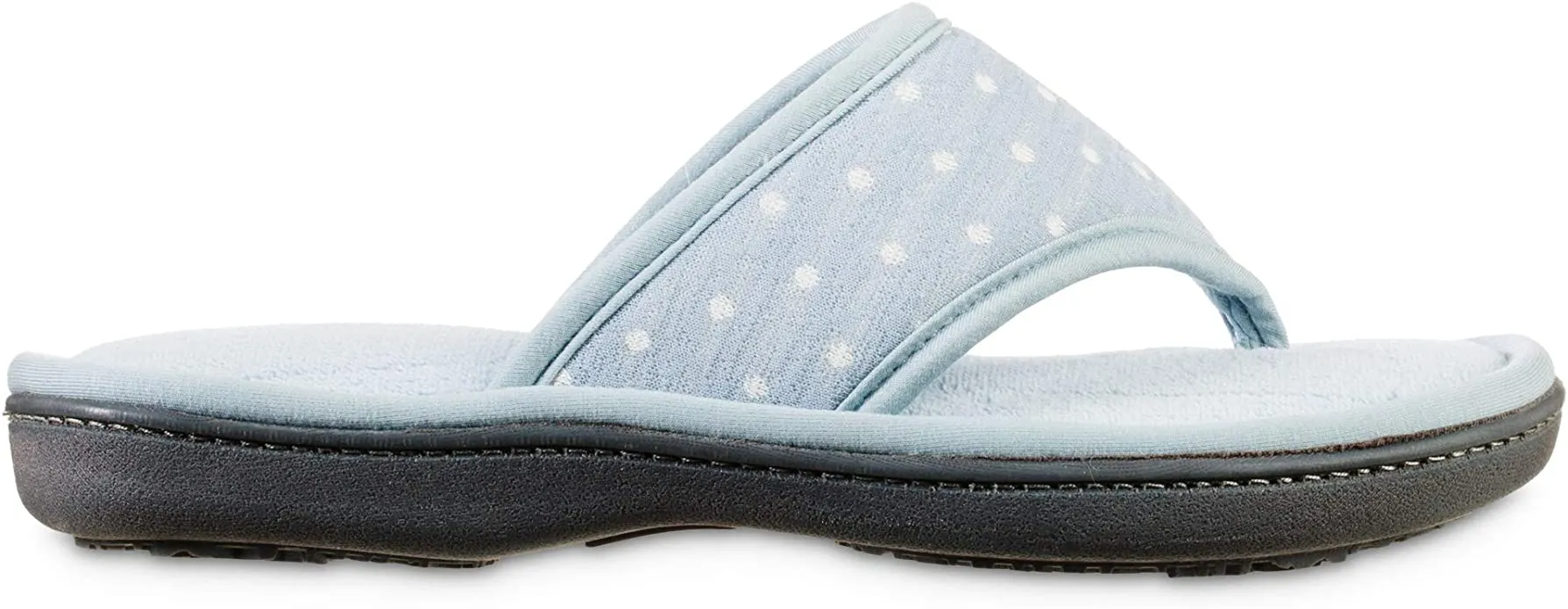 New with tags! isotoner Womens Jersey Dot Ada Thong with Microterry Sock in pale blue, Sz S 6.5-7