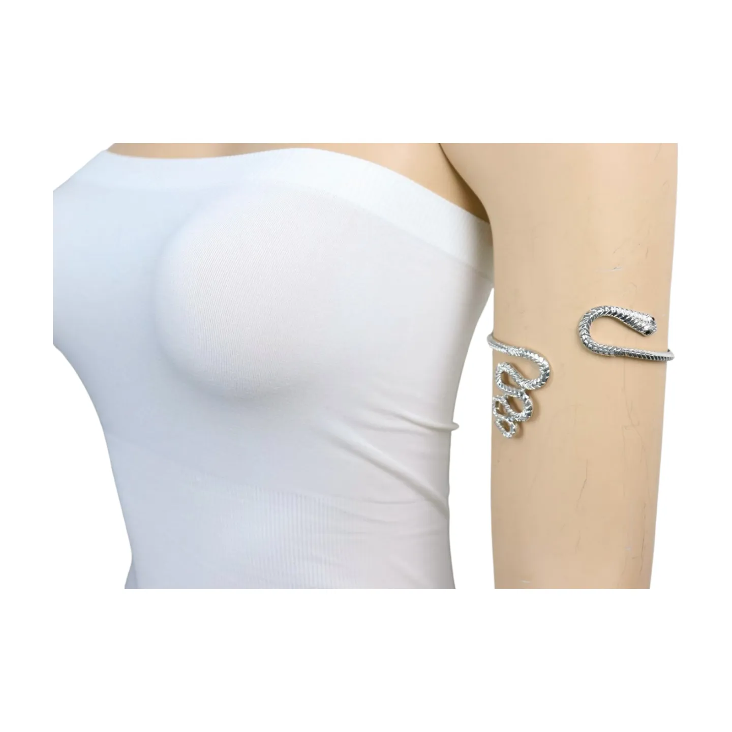 New Women Silver Metal Upper Arm Cuff Bracelet Cobra Snake Wrap Around Charm Band