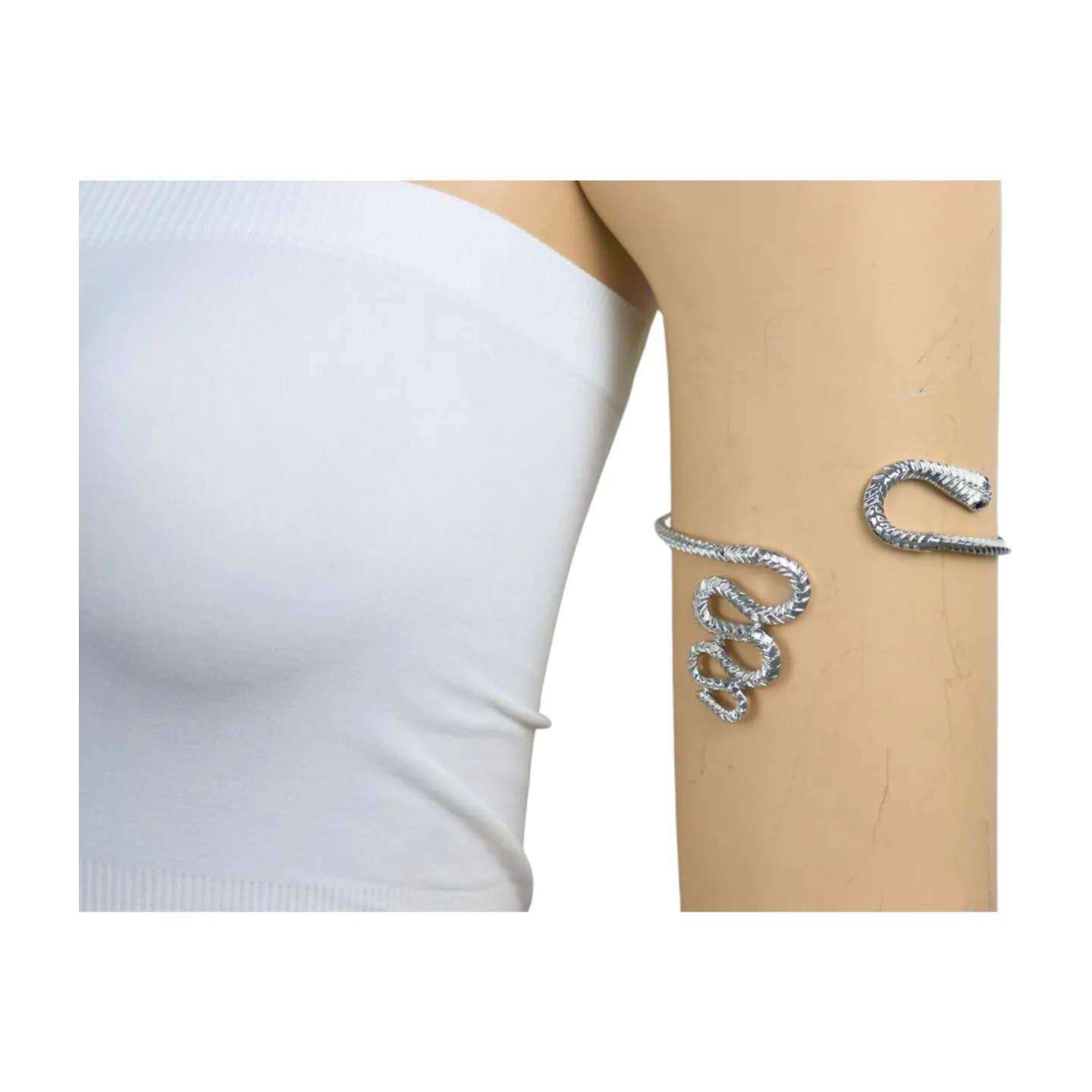 New Women Silver Metal Upper Arm Cuff Bracelet Cobra Snake Wrap Around Charm Band