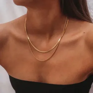 Nicholls Double Snake and Rope Chain Layered Necklace-Gold