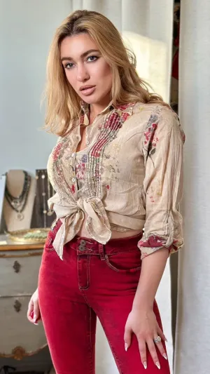 Nu Vintage Long Sleeve Flower Vintage Blouse