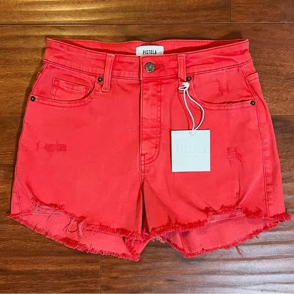 NWT PISTOLA 90s High Rise Distressed Denim Raw Fray Hem Cutoff Jean Shorts 27