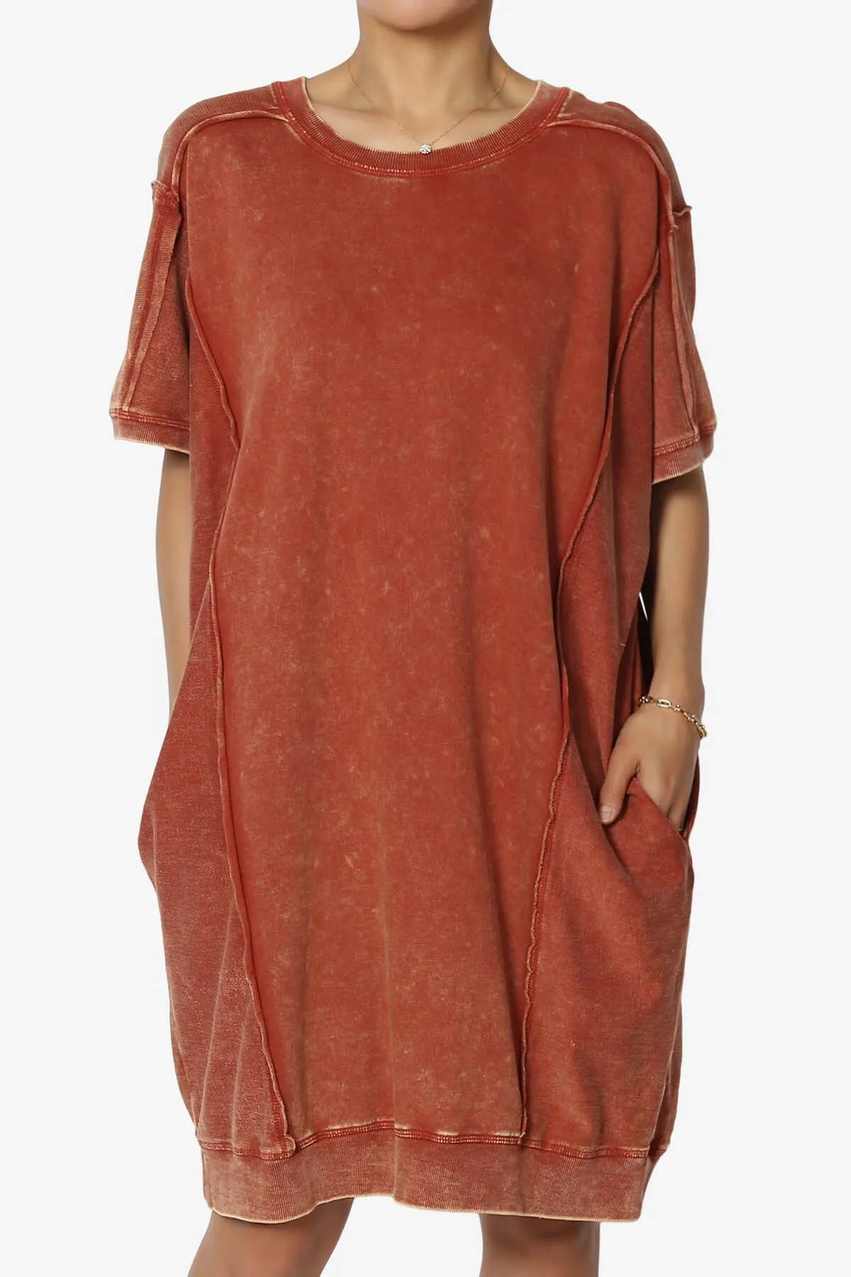 Olsen French Terry Acid Wash T-Shirt Dress