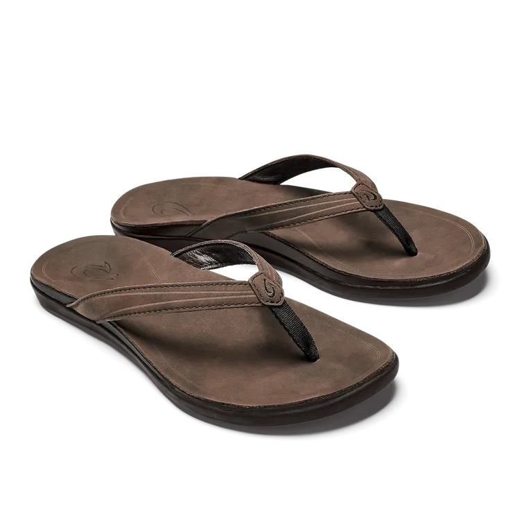 OluKai Womens 'Aukai Leather Sandals - Dark Java / Dark Java
