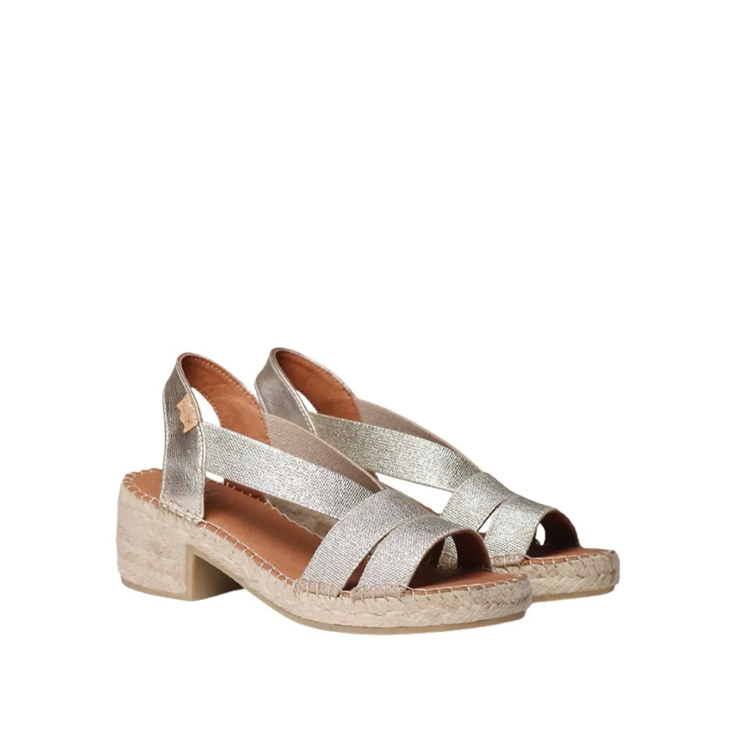 Open Toe Metallic Espadrille with Wide Heel for Women - Dama