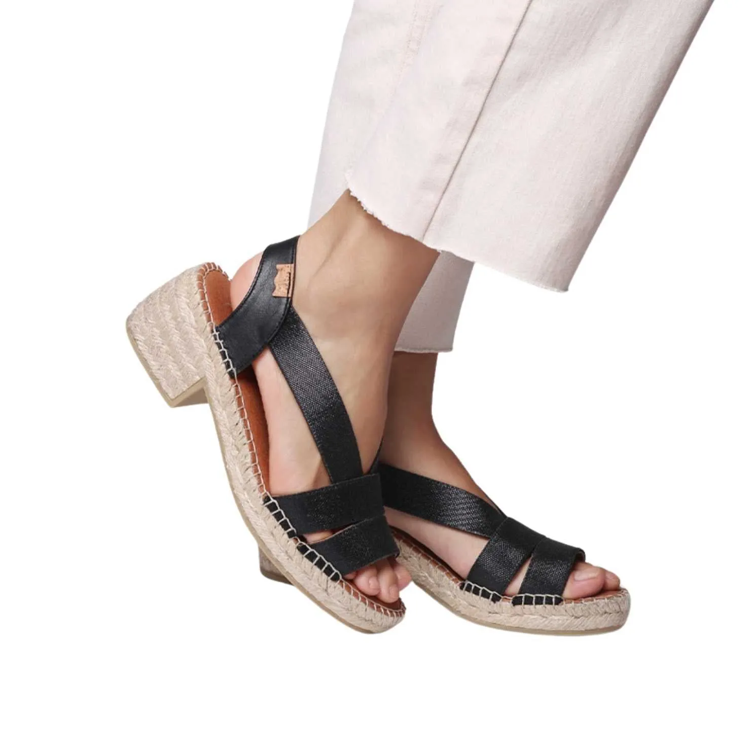 Open Toe Metallic Espadrille with Wide Heel for Women - Dama