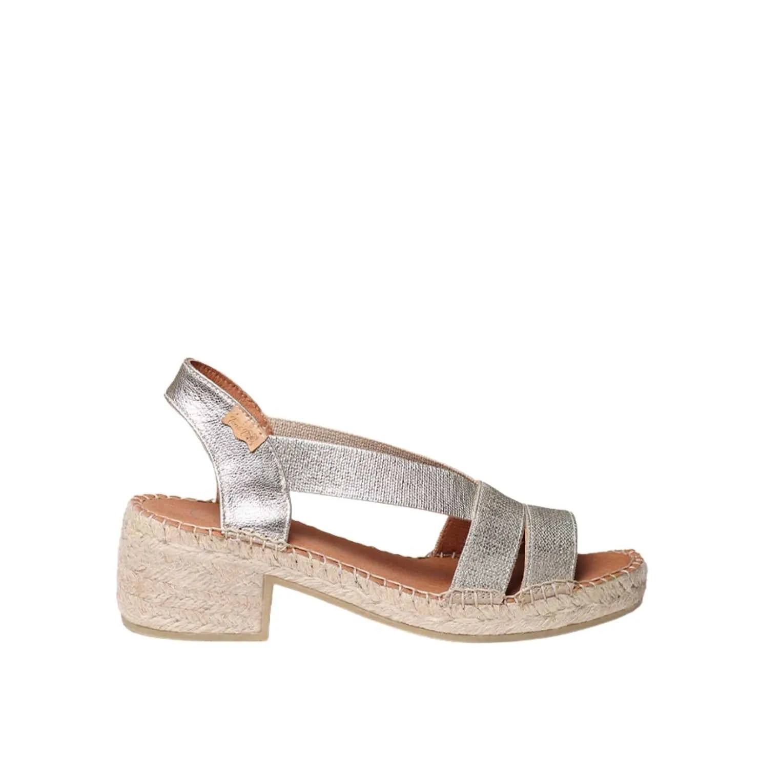 Open Toe Metallic Espadrille with Wide Heel for Women - Dama