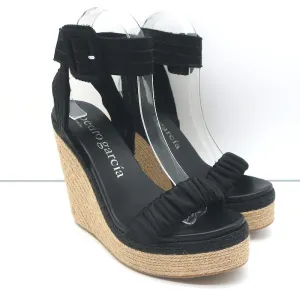 Pedro Garcia Espadrille Wedge Sandals Teodora Black Ruched Satin Size 38.5 NEW