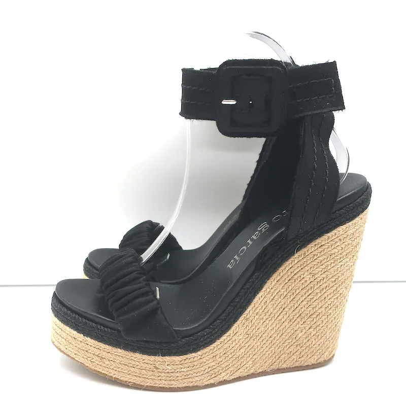 Pedro Garcia Espadrille Wedge Sandals Teodora Black Ruched Satin Size 38.5 NEW
