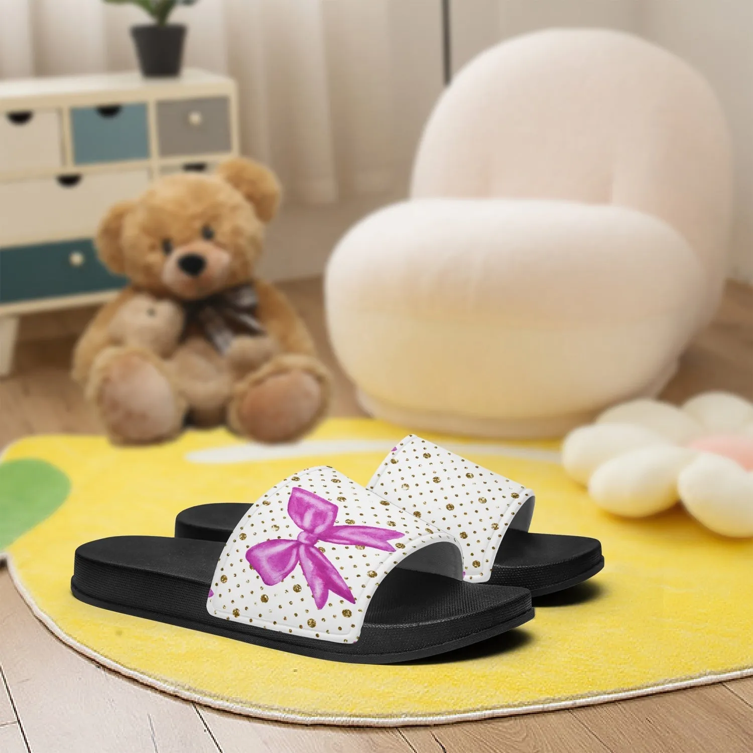 Pink & Gold Bow Home Slippers