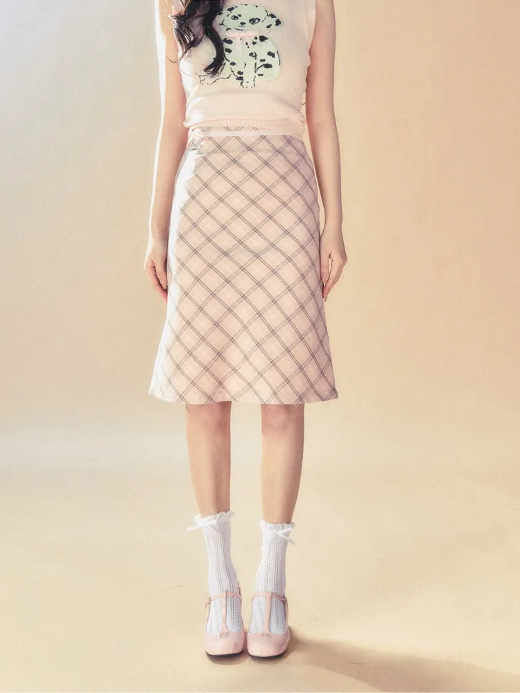Pink Check Midi Skirt