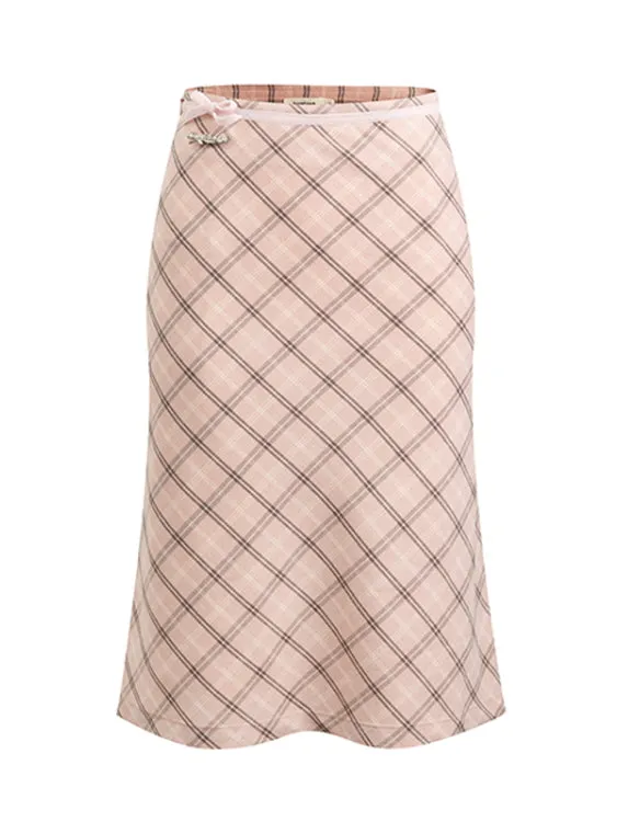 Pink Check Midi Skirt