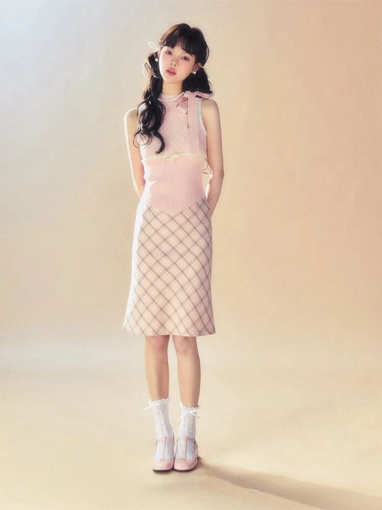 Pink Check Midi Skirt