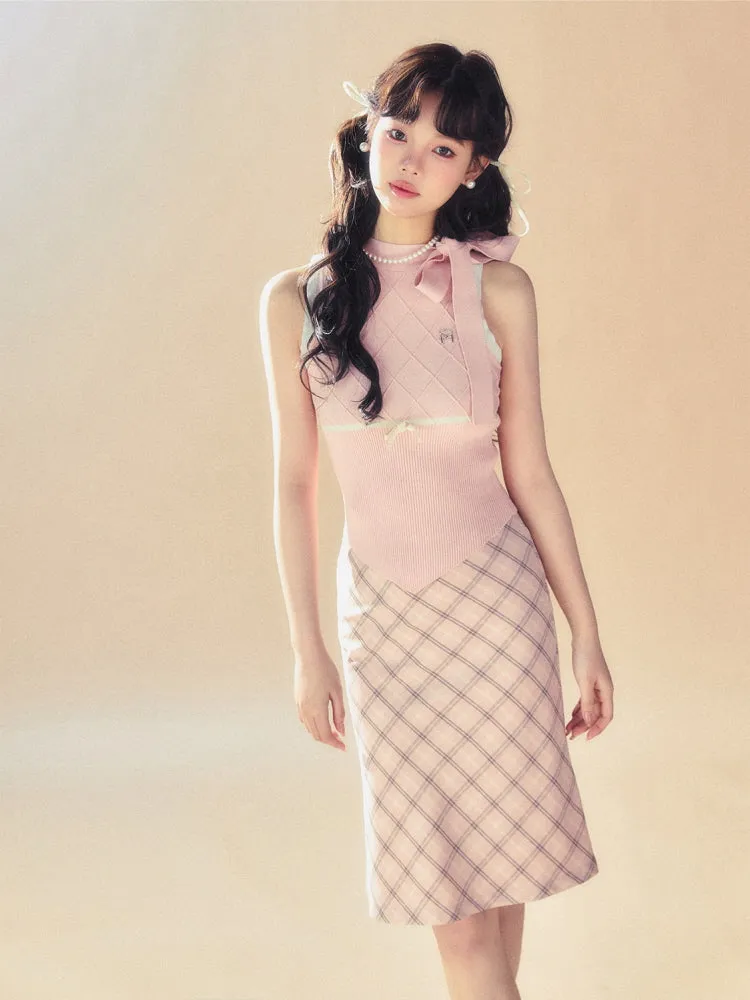 Pink Check Midi Skirt
