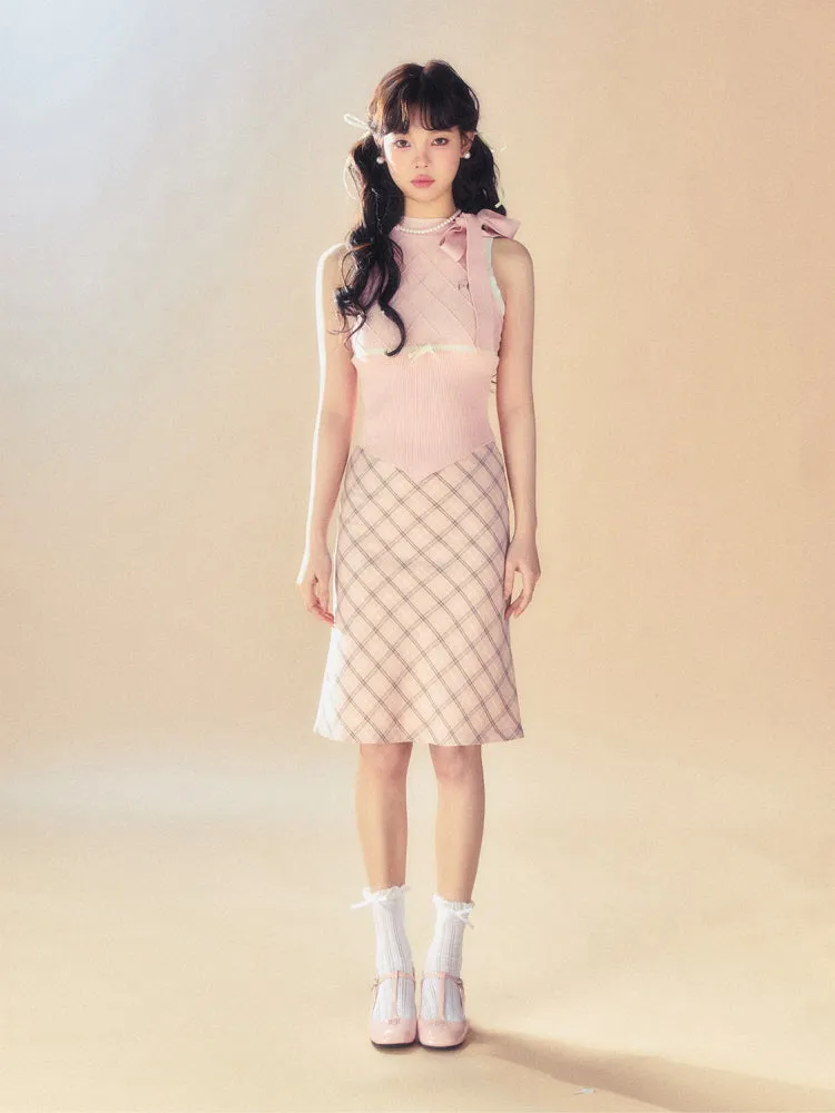 Pink Check Midi Skirt