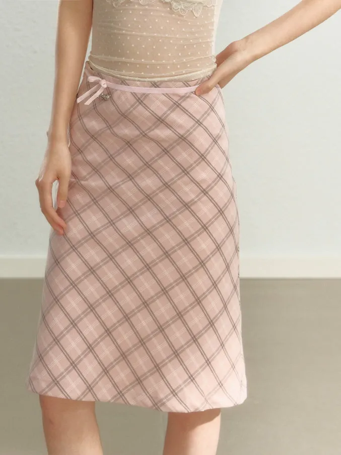 Pink Check Midi Skirt