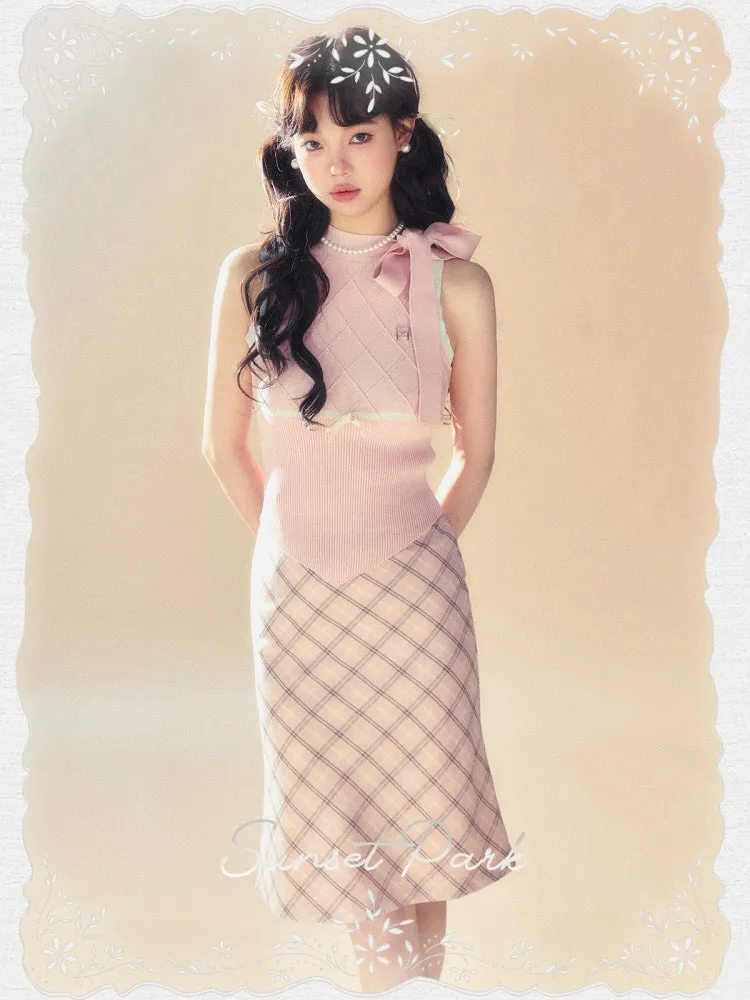 Pink Check Midi Skirt